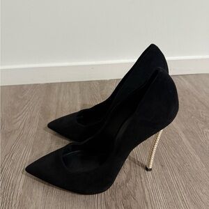 Casadei Elegant Black Heels with Gold Stiletto